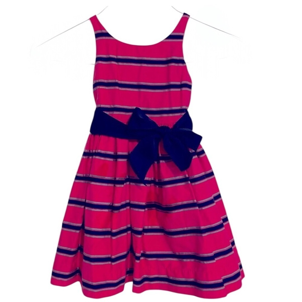 Ralph Lauren Pink Dress Blue Green Stripe Belt Covered Buttons Lined Girls 6 EUC - Picture 3 of 13